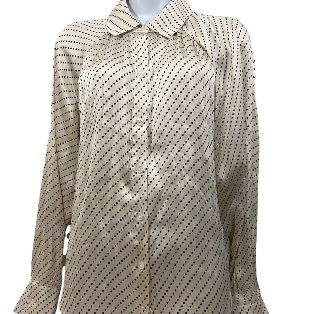 EVEREVE Monica Satin Blouse Polkadot Cream black WOMEN L NWT $94